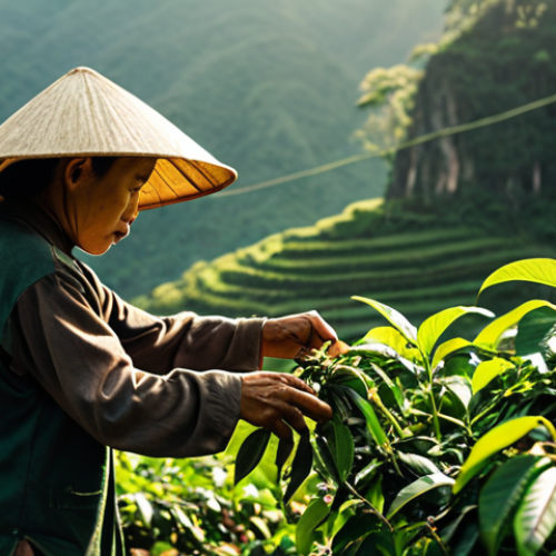 Home 4 **Image of a Vietnamese coffee farmer tending to coffee plants in the highlands, bathed in warm sunlight. Focus on the authenticity and hard work of the farmers. Style: Documentary photography.** (Relates to Authentic Brand Storytelling, focusing on the "hidden truth" of a local coffee brand.)