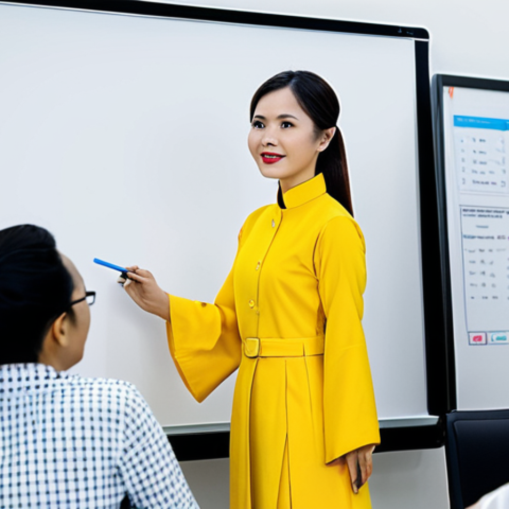 **

"A confident marketing manager in Hanoi, Vietnam, fully clothed in a stylish, modern Ao Dai. She's presenting a brand strategy at a brightly lit office meeting. The background includes a whiteboard with marketing data and team members attentively listening. Safe for work, appropriate content, professional, perfect anatomy, natural proportions, high resolution."

**