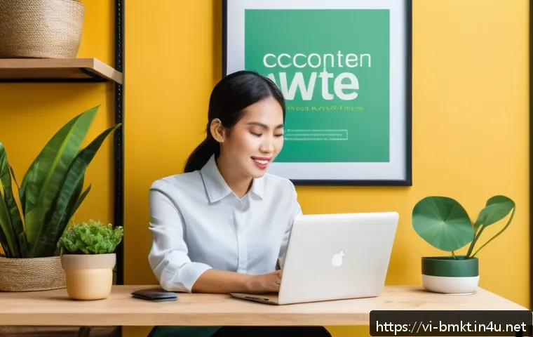 브랜드 마케팅 직무에서 자주 사용하는 용어 - A modern Vietnamese small business office scene showcasing brand identity elements: a young professi...