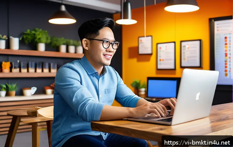 브랜드 마케터를 위한 실무 팁 - A vibrant Vietnamese small business owner analyzing customer behavior on a laptop and smartphone, su...