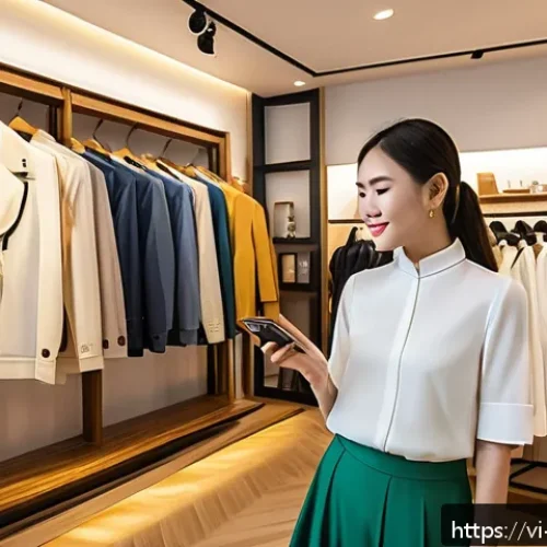 브랜드 마케팅 실전 팁과 교훈 - A modern Vietnamese fashion boutique interior showcasing personalized customer experiences: diverse ...