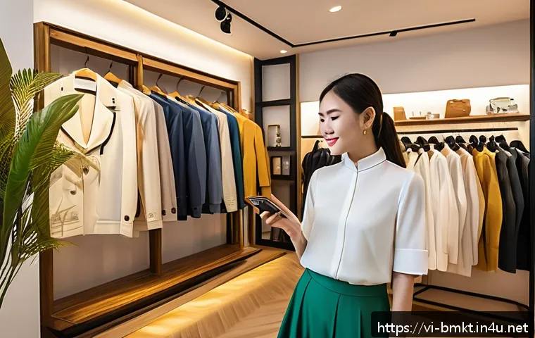 브랜드 마케팅 실전 팁과 교훈 - A modern Vietnamese fashion boutique interior showcasing personalized customer experiences: diverse ...